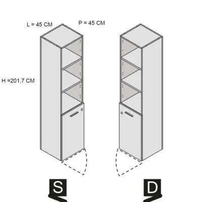 Kamos – armadio alto 200 con anta bassa e ripiani