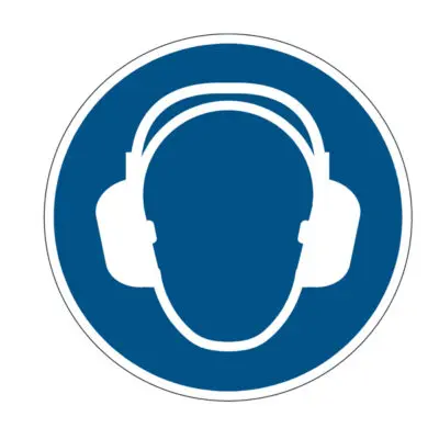 Pittogramma adesivo – da terra – “Indossare protezione auricolare” –