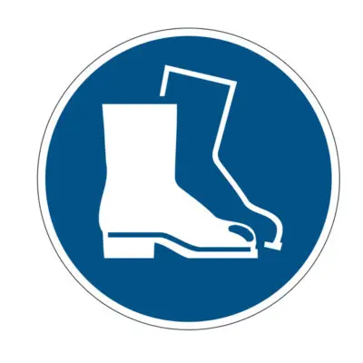 Pittogramma adesivo – da terra – “Calzature di sicurezza obbligatorie” – diametro 43 cm –