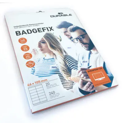 Badge adesivi Badgefix – 20 fogli con 12 badge 46×105 mm –