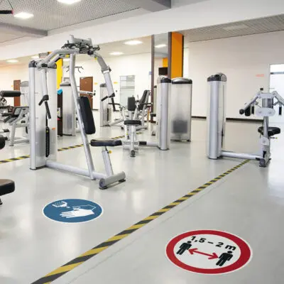 Pittogramma adesivo – da terra – “Mantenere la distanza di sicurezza” – diametro 43 cm