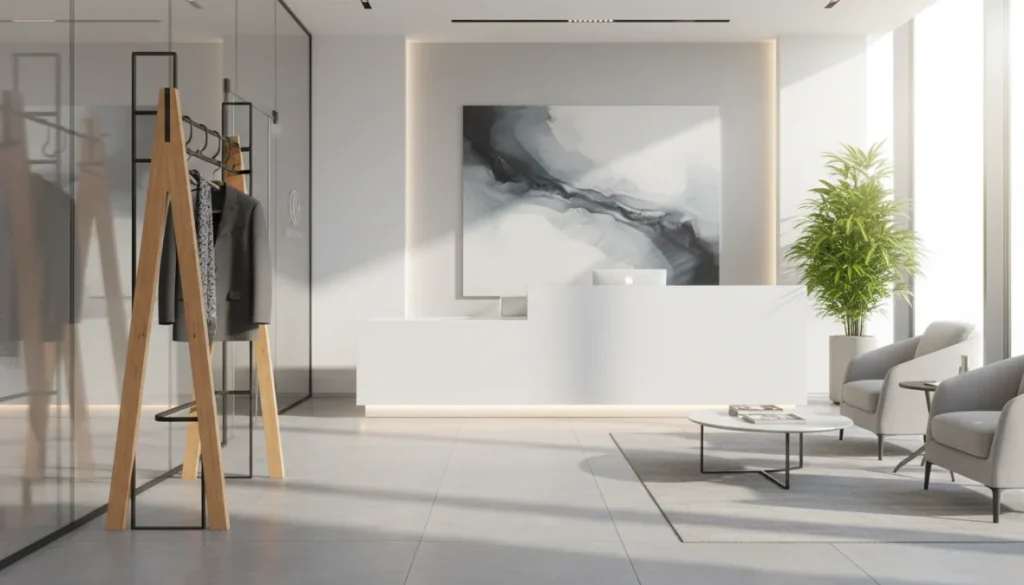 Appendiabiti ufficio moderno in area reception professionale con design elegante