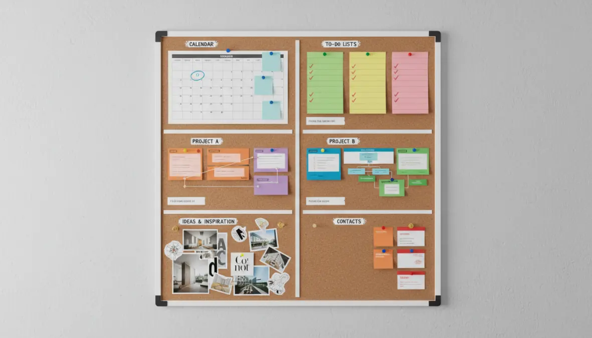 Bacheca organizer ufficio con planning parete e gestione attività visiva organizzata