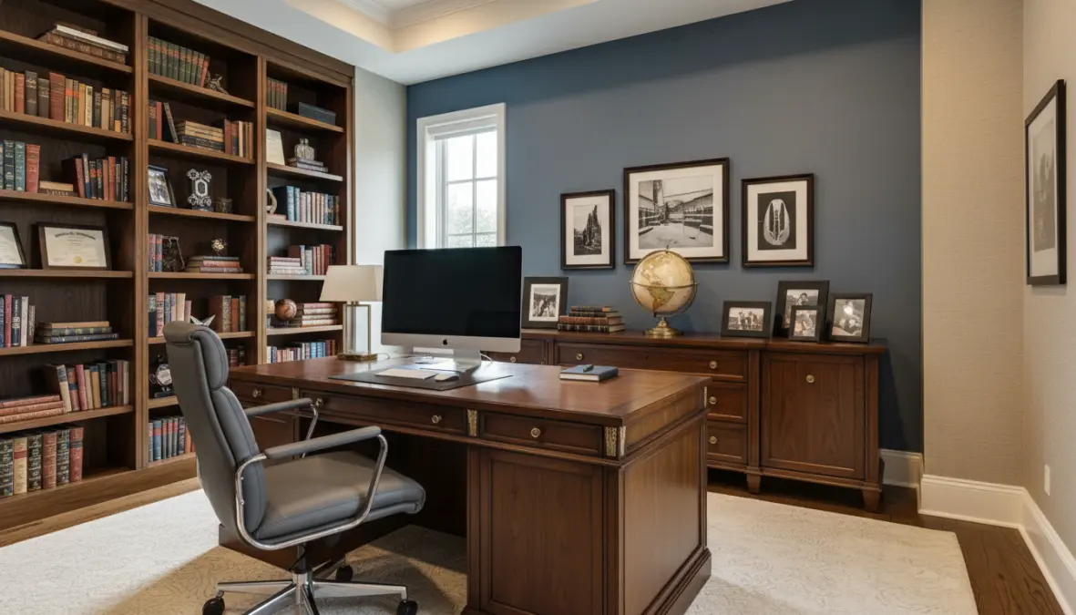 Posizionamento strategico mappamondo nell'arredamento studio professionale con complementi d'arredo