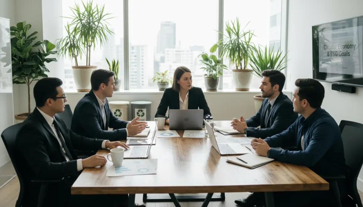 Team aziendale implementa sistema gestione rifiuti aziendali sostenibile