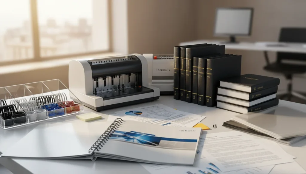 Esempio di rilegatura documenti professionale con spirali metalliche e copertine trasparenti