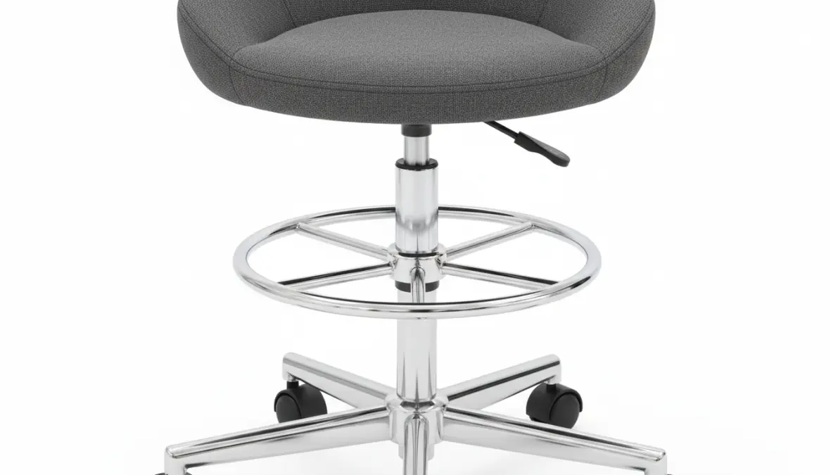 Dettaglio caratteristiche sgabello professionale regolabile con pistone pneumatico e poggiapiedi